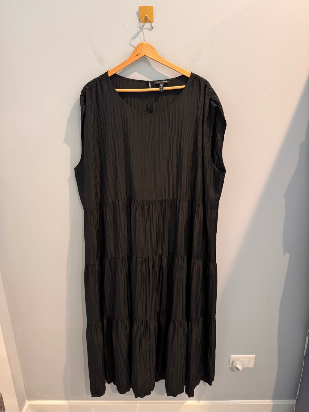 Eileen Fisher Jewel Plisse Silk Midi Dress in Black, Size 2X - Picture 5 of 13